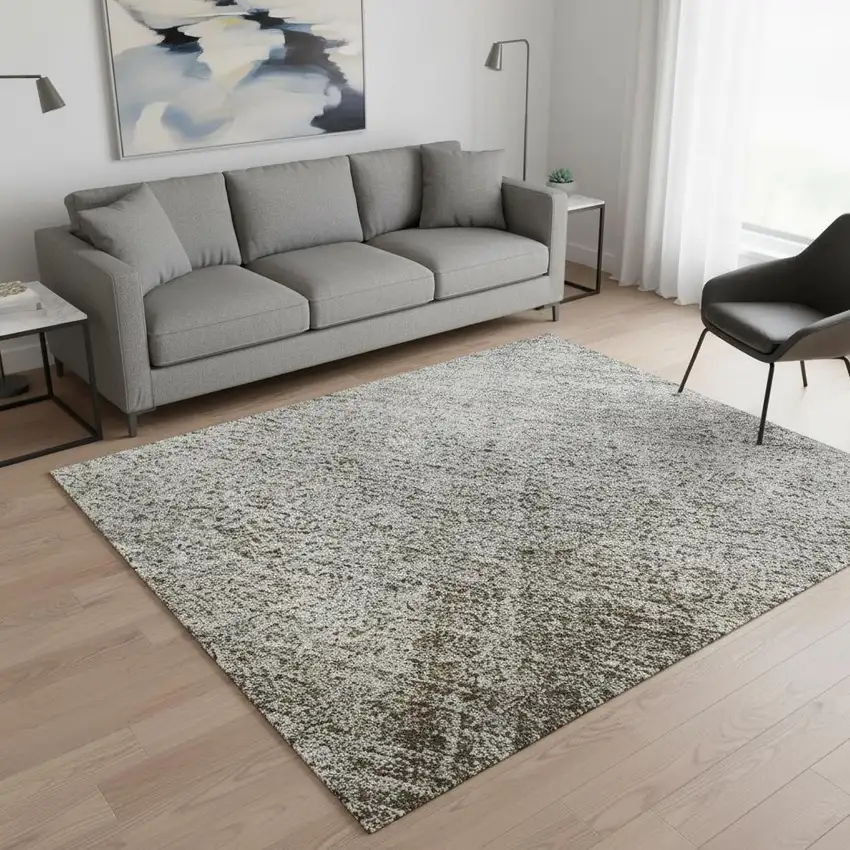 Silver Beige And Gray Abstract Washable Area Rug With UV Protection Photo 2