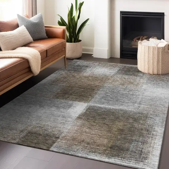 Silver Beige And Gray Abstract Washable Area Rug With UV Protection Photo 4