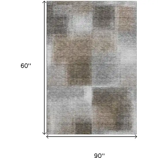 Silver Beige And Gray Abstract Washable Area Rug With UV Protection Photo 3