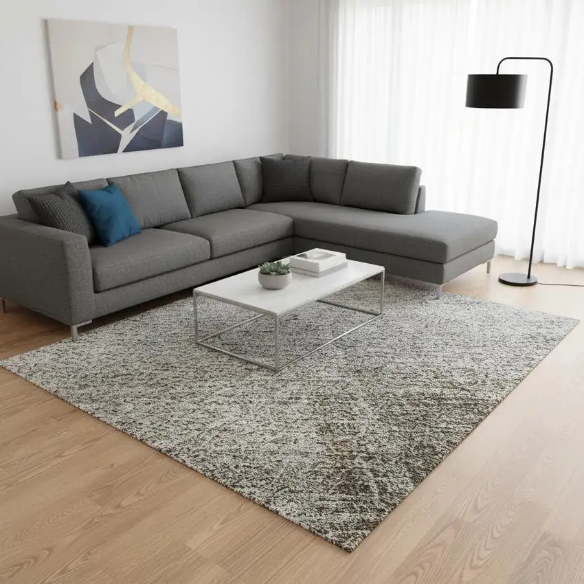 Silver Beige And Gray Abstract Washable Area Rug With UV Protection Photo 2