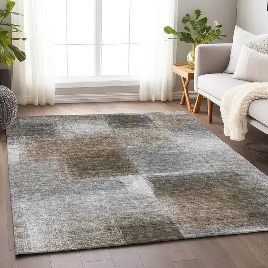 Silver Beige And Gray Abstract Washable Area Rug With UV Protection Photo 4