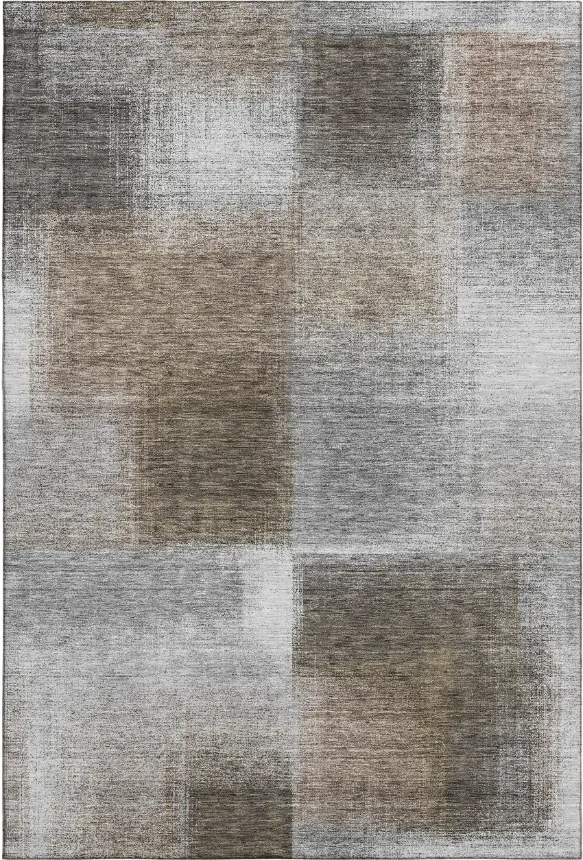 Silver Beige And Gray Abstract Washable Area Rug With UV Protection Photo 6