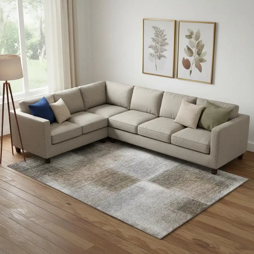 Silver Beige And Gray Abstract Washable Area Rug With UV Protection Photo 1