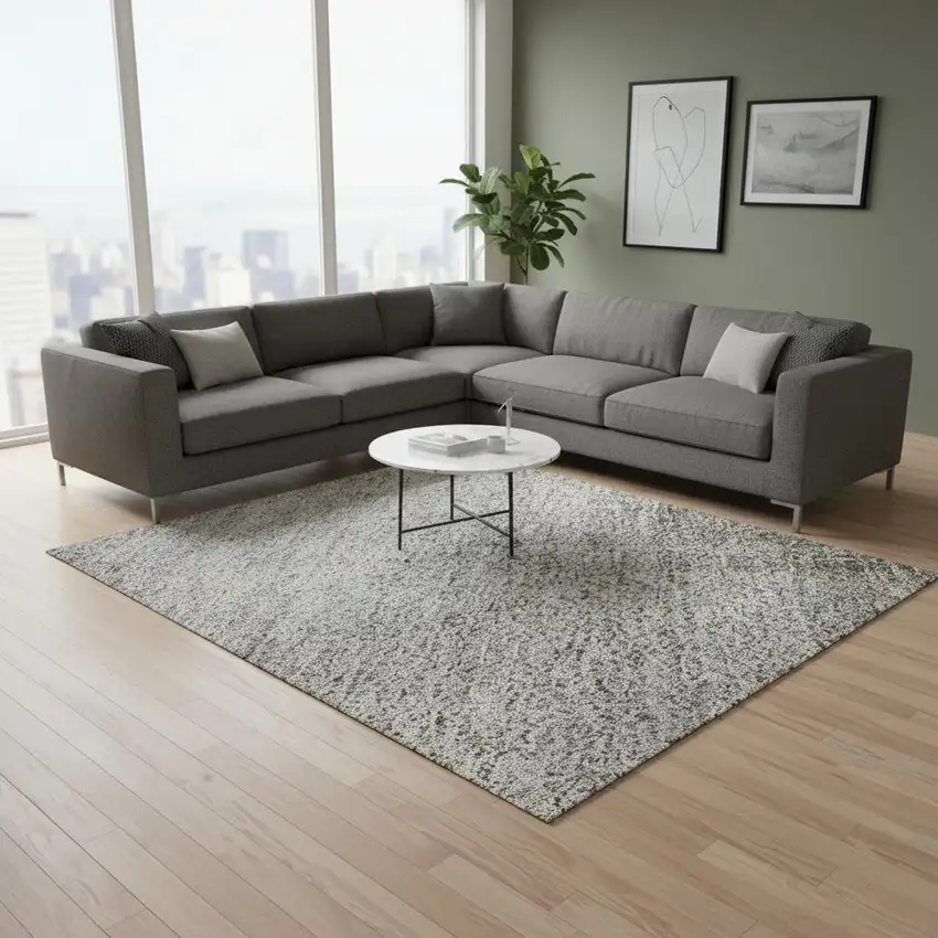 Silver Beige And Gray Abstract Washable Area Rug With UV Protection Photo 2