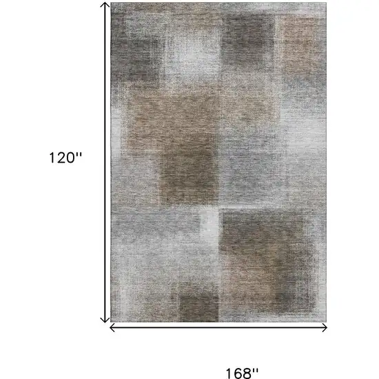 Silver Beige And Gray Abstract Washable Area Rug With UV Protection Photo 3