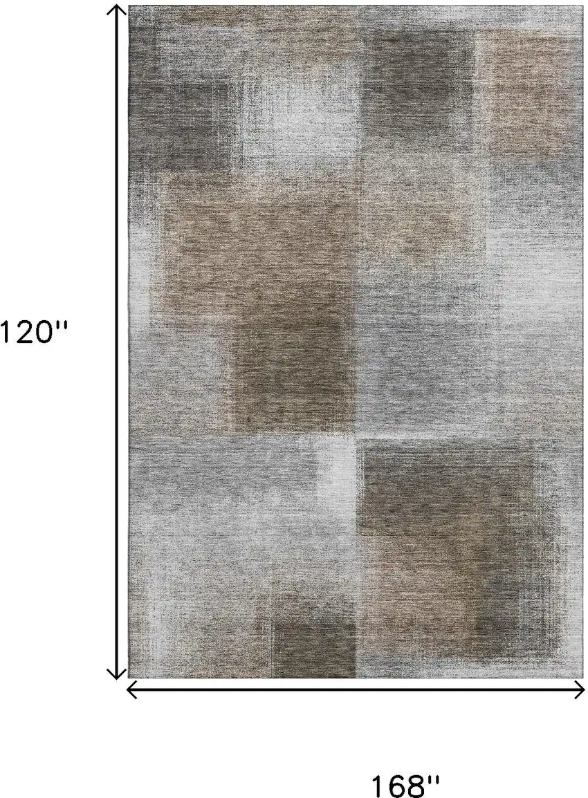 Silver Beige And Gray Abstract Washable Area Rug With UV Protection Photo 3