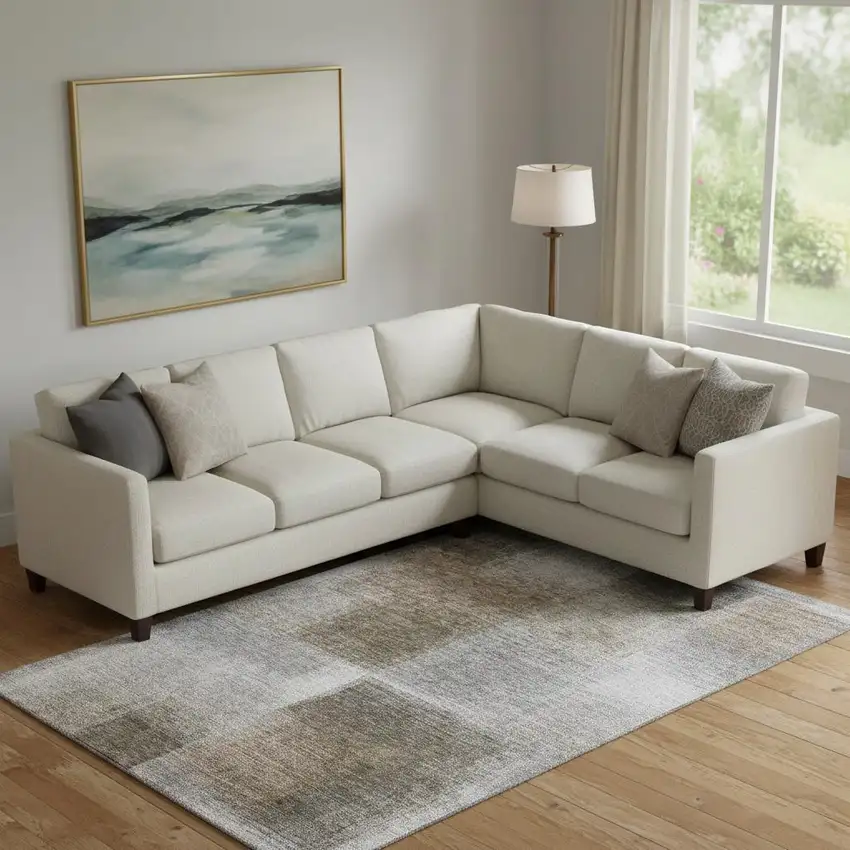 Silver Beige And Gray Abstract Washable Area Rug With UV Protection Photo 1