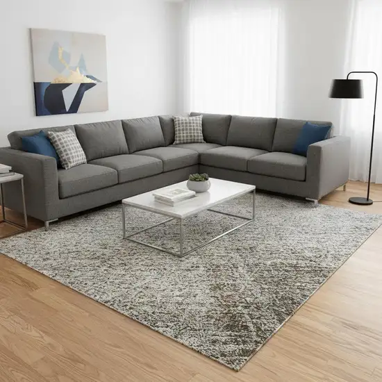 Silver Beige And Gray Abstract Washable Area Rug With UV Protection Photo 2