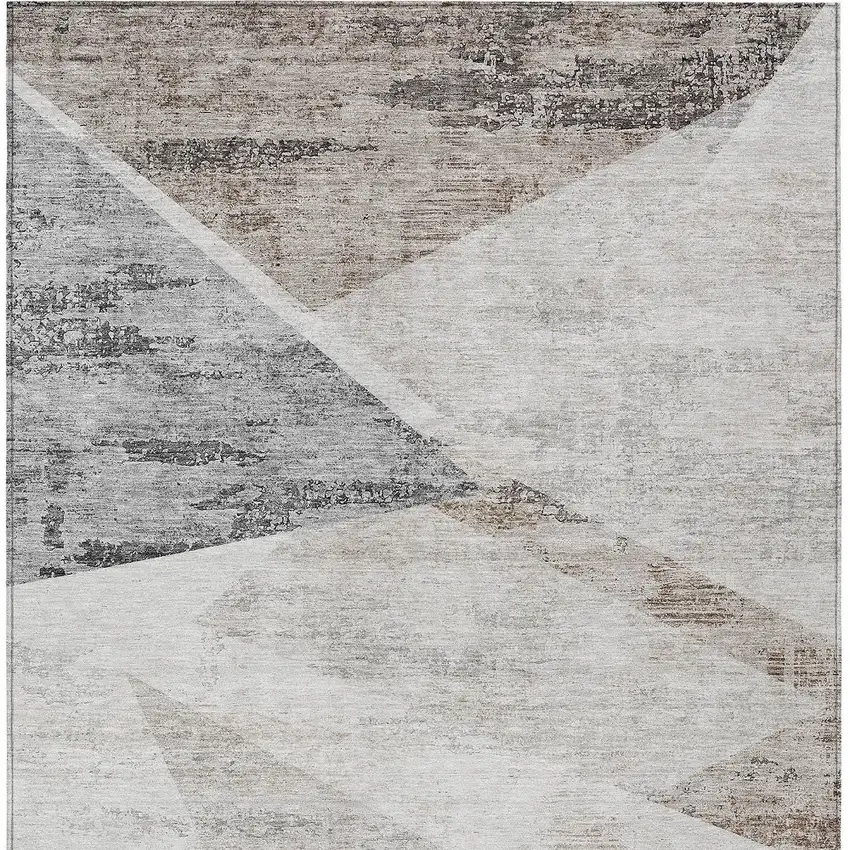 Silver Beige And Gray Abstract Washable Indoor Outdoor Area Rug Photo 7
