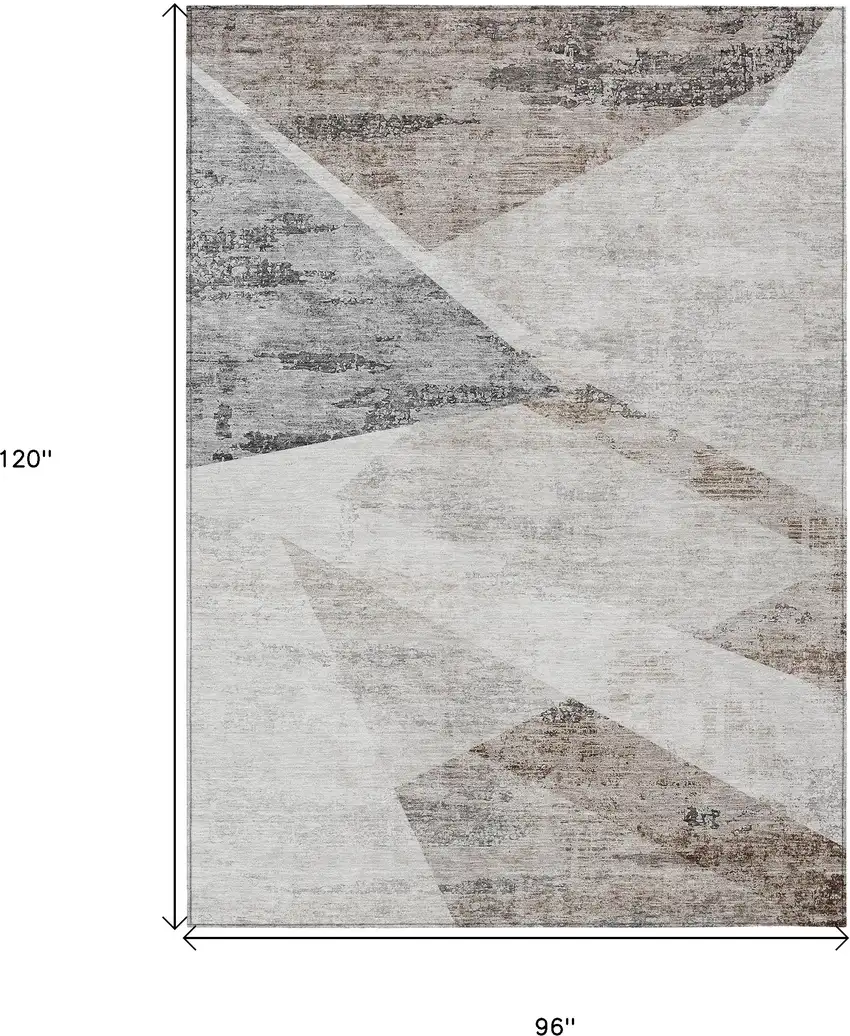Silver Beige And Gray Abstract Washable Indoor Outdoor Area Rug Photo 3