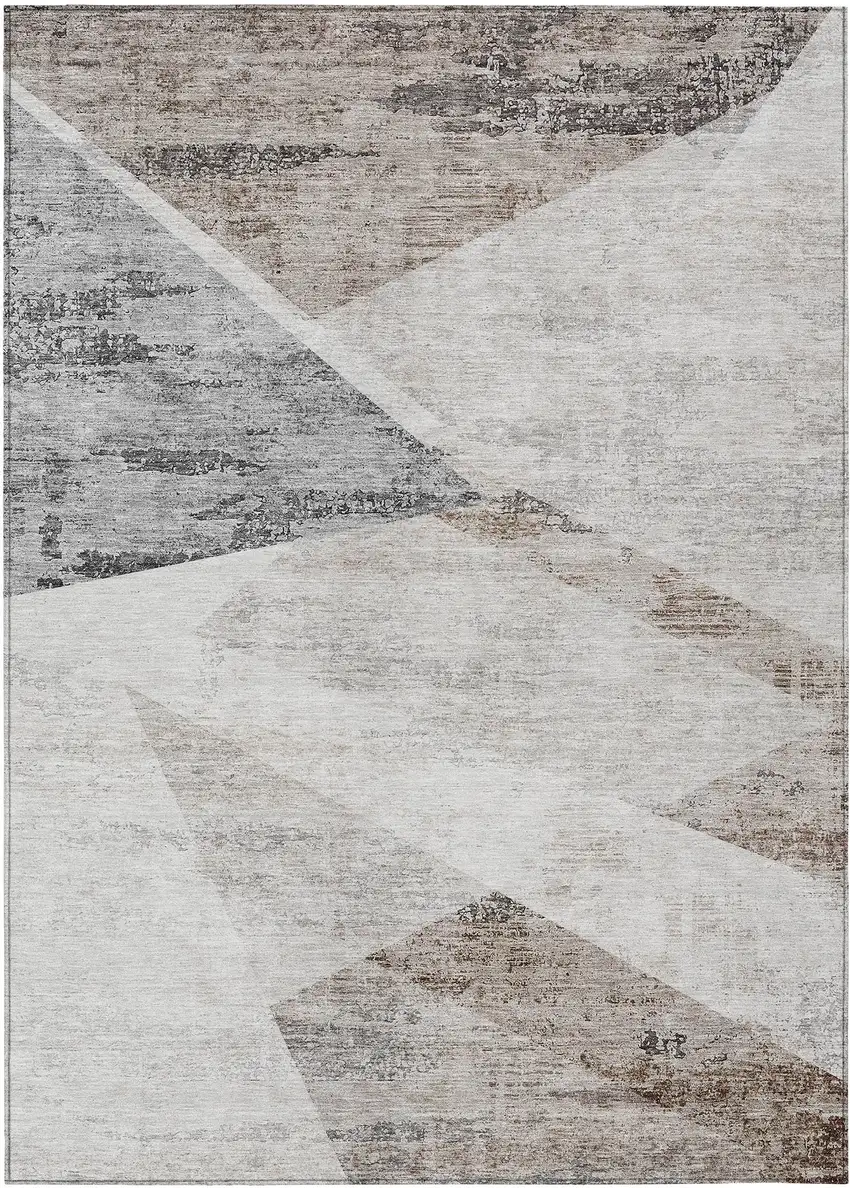 Silver Beige And Gray Abstract Washable Indoor Outdoor Area Rug Photo 2