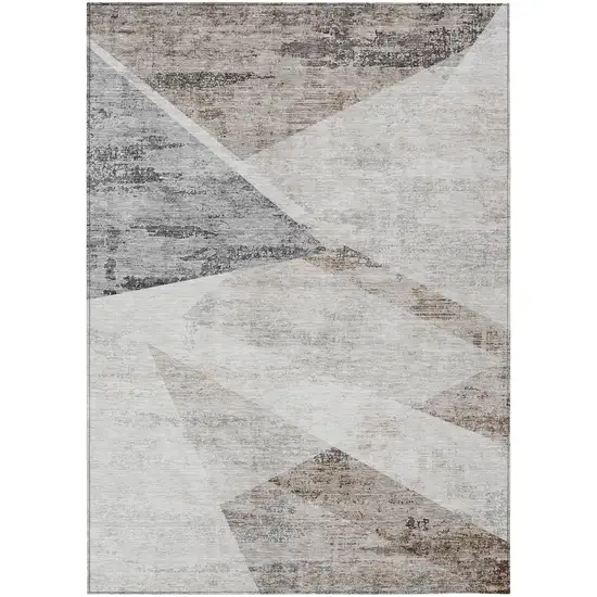 Silver Beige And Gray Abstract Washable Indoor Outdoor Area Rug Photo 2