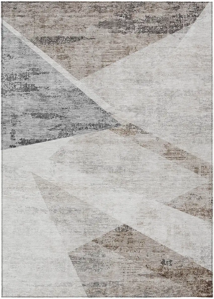 Silver Beige And Gray Abstract Washable Indoor Outdoor Area Rug Photo 2