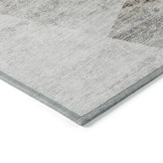 Silver Beige And Gray Abstract Washable Indoor Outdoor Area Rug Photo 5