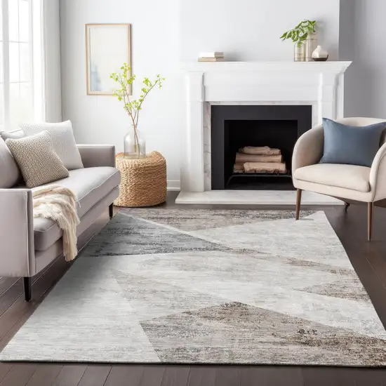 Silver Beige And Gray Abstract Washable Indoor Outdoor Area Rug Photo 7