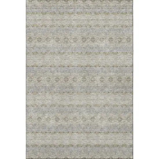 Silver Beige And Ivory Floral Medallion Washable Area Rug With UV Protection Photo 3