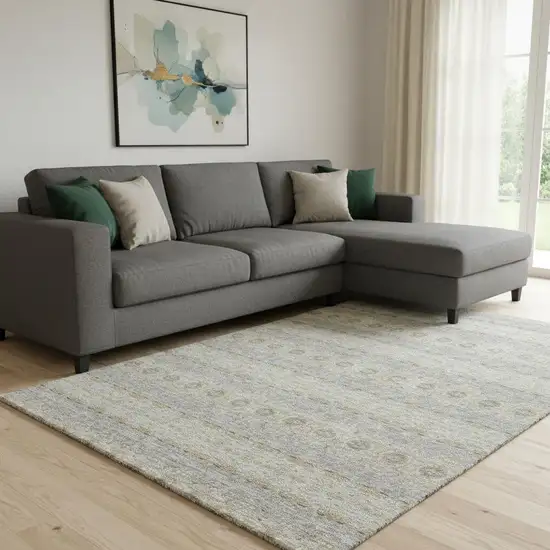 Silver Beige And Ivory Floral Medallion Washable Area Rug With UV Protection Photo 1