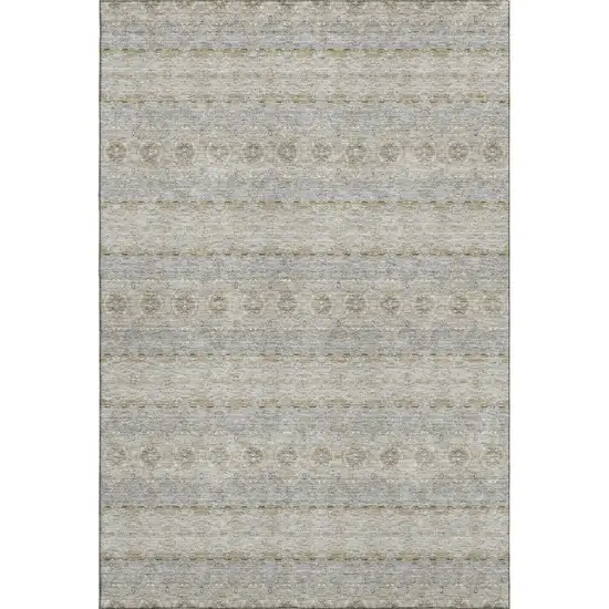 Silver Beige And Ivory Floral Medallion Washable Area Rug With UV Protection Photo 1