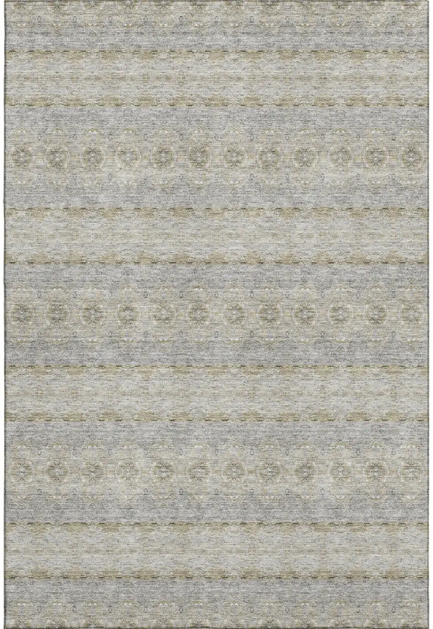 Silver Beige And Ivory Floral Medallion Washable Area Rug With UV Protection Photo 1