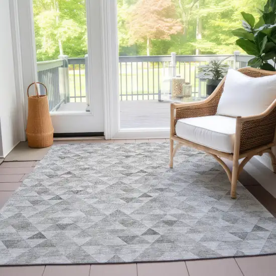 Silver Beige And Taupe Geometric Washable Indoor Outdoor Area Rug Photo 8