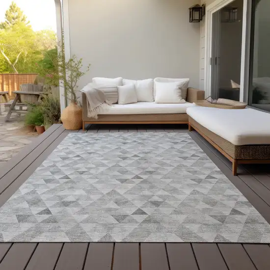 Silver Beige And Taupe Geometric Washable Indoor Outdoor Area Rug Photo 6
