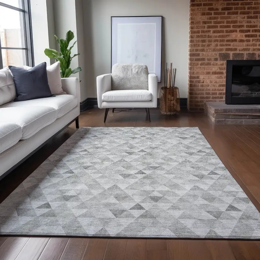 Silver Beige And Taupe Geometric Washable Indoor Outdoor Area Rug Photo 7
