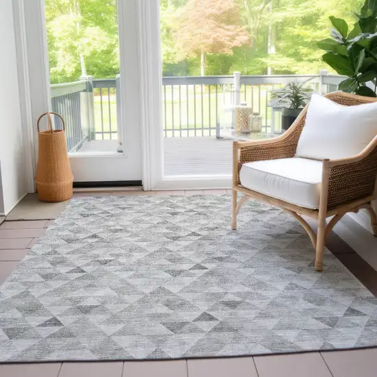 Silver Beige And Taupe Geometric Washable Indoor Outdoor Area Rug Photo 8