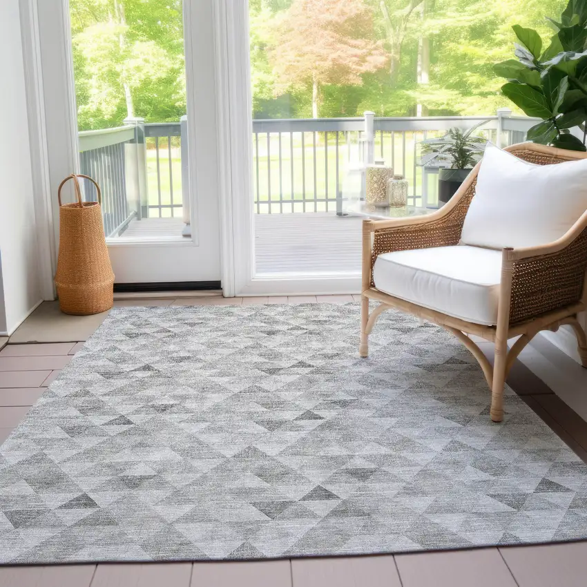 Silver Beige And Taupe Geometric Washable Indoor Outdoor Area Rug Photo 8