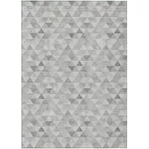 Photo of Silver Beige And Taupe Geometric Washable Indoor Outdoor Area Rug