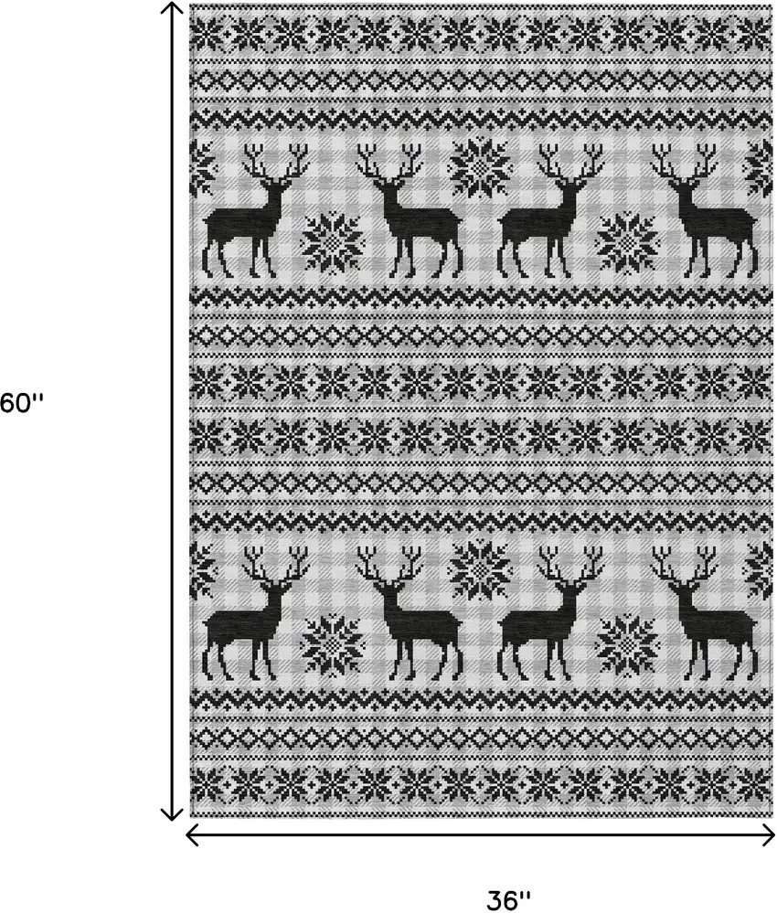 Silver Black And Ivory Deer Washable Indoor Outdoor Area Rug Photo 9