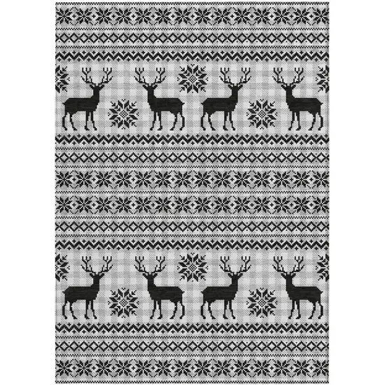 Silver Black And Ivory Deer Washable Indoor Outdoor Area Rug Photo 4