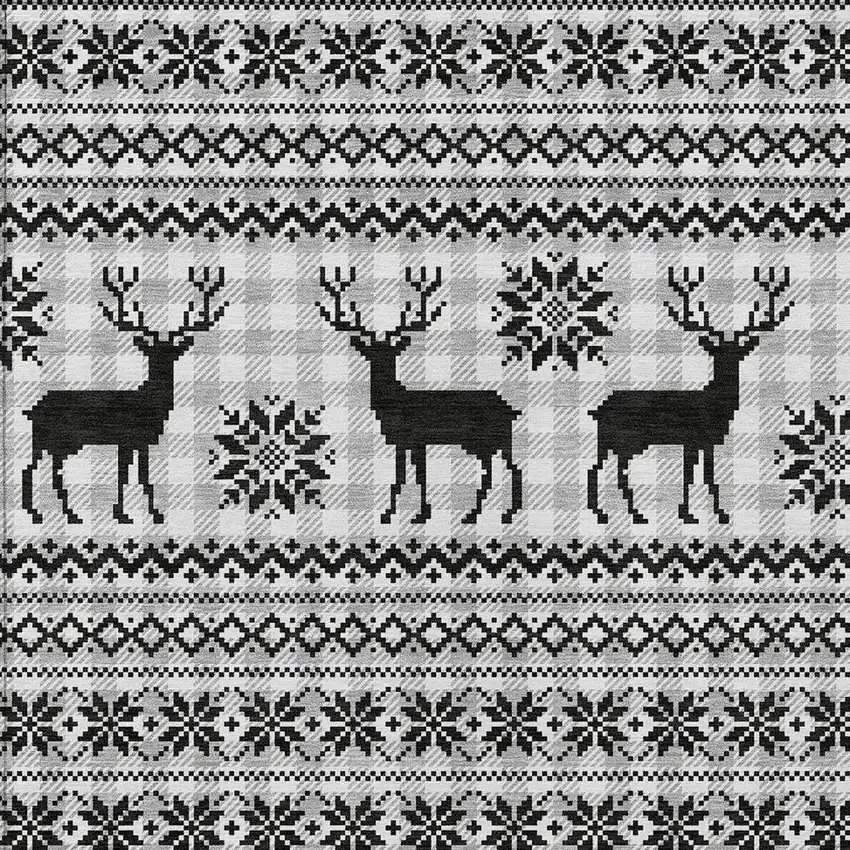 Silver Black And Ivory Deer Washable Indoor Outdoor Area Rug Photo 5