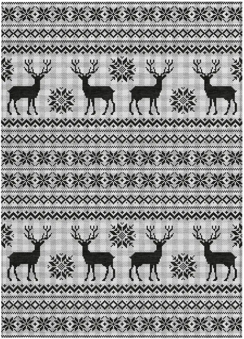 Silver Black And Ivory Deer Washable Indoor Outdoor Area Rug Photo 3