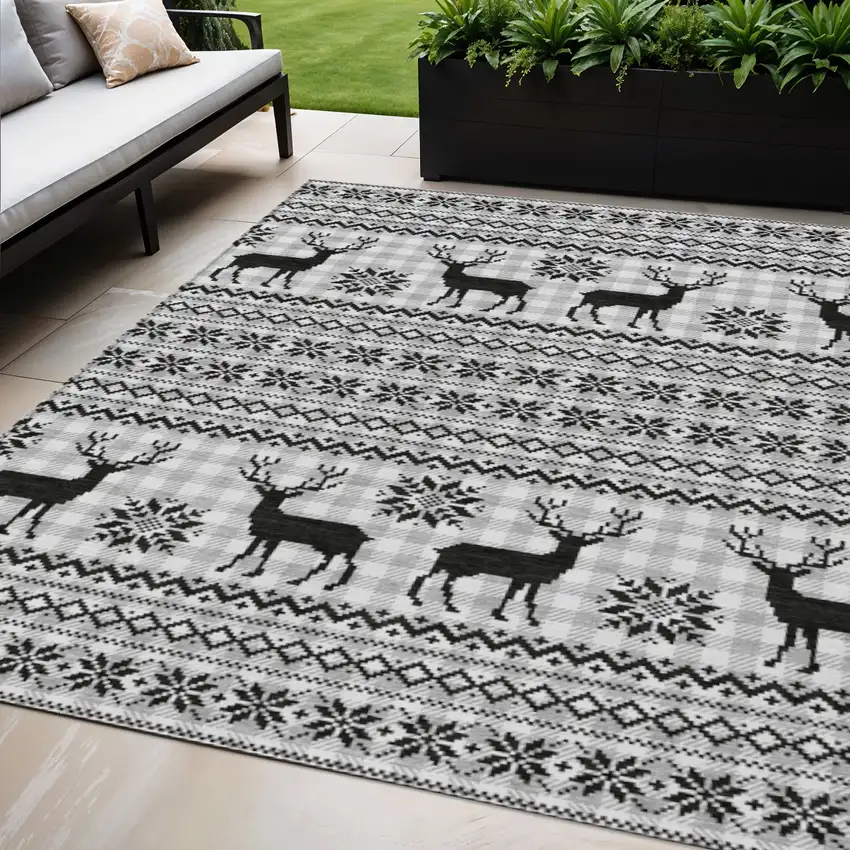 Silver Black And Ivory Animal Print Washable Indoor Outdoor Area Rug Photo 2