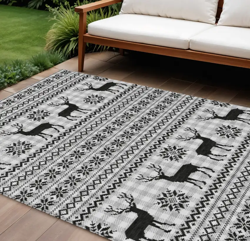 Silver Black And Ivory Animal Print Washable Indoor Outdoor Area Rug Photo 2