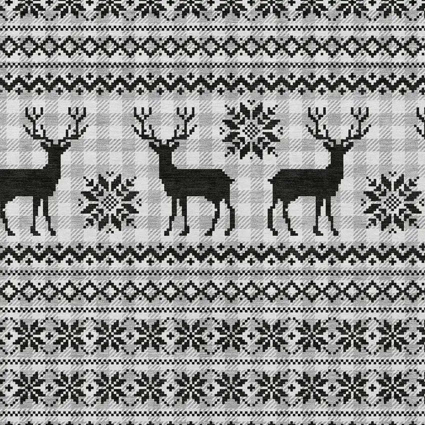 Silver Black And Ivory Deer Washable Indoor Outdoor Area Rug Photo 6