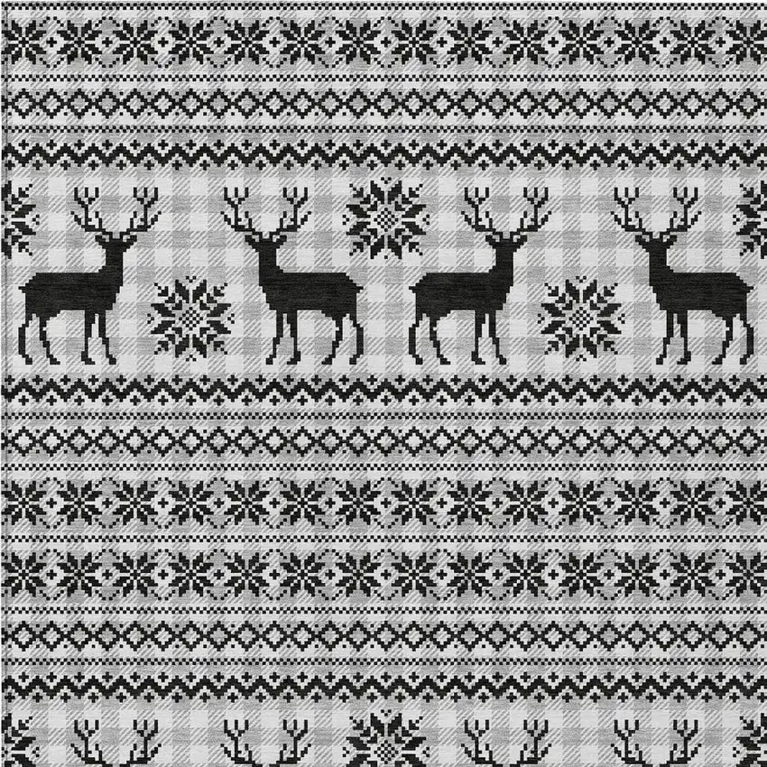 Silver Black And Ivory Deer Washable Indoor Outdoor Area Rug Photo 4