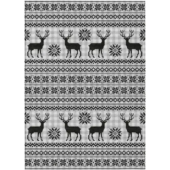 Silver Black And Ivory Deer Washable Indoor Outdoor Area Rug Photo 2
