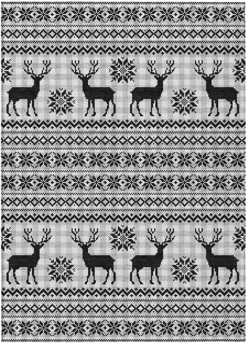 Silver Black And Ivory Deer Washable Indoor Outdoor Area Rug Photo 2