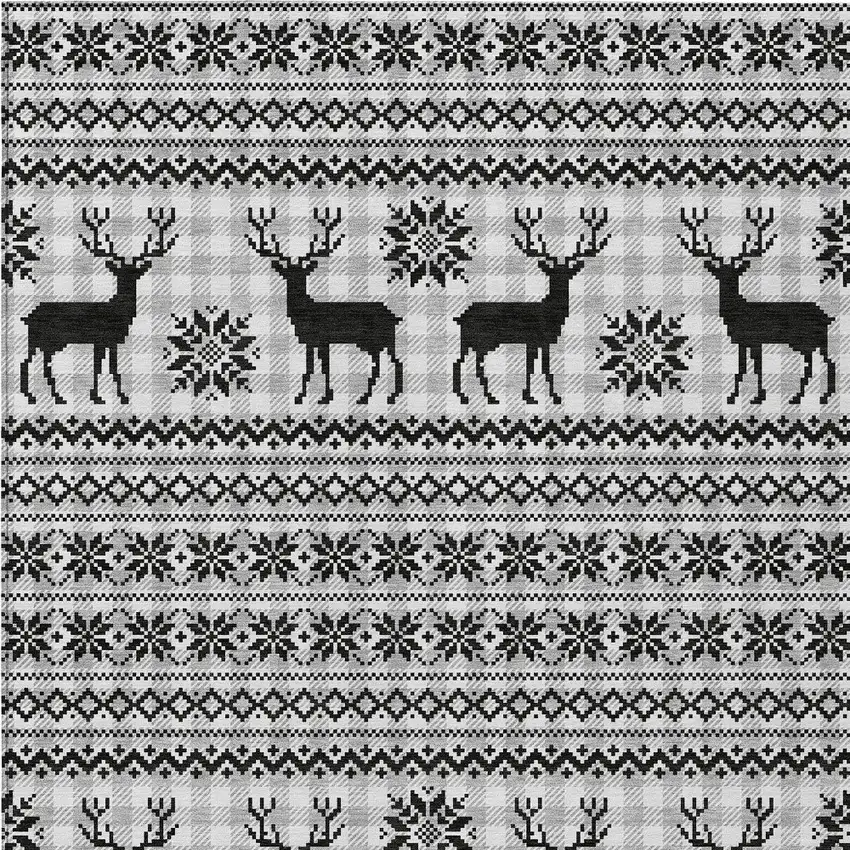 Silver Black And Ivory Deer Washable Indoor Outdoor Area Rug Photo 7