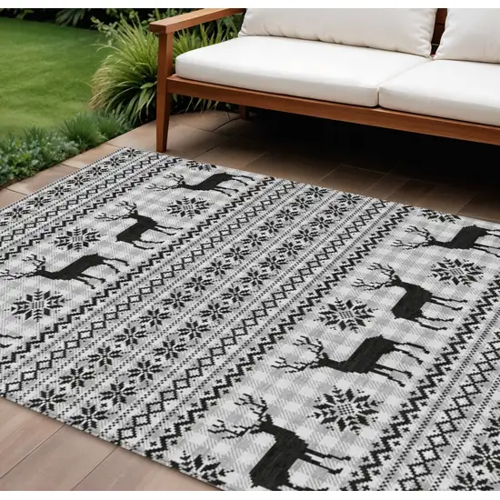 Silver Black And Ivory Animal Print Washable Indoor Outdoor Area Rug Photo 2