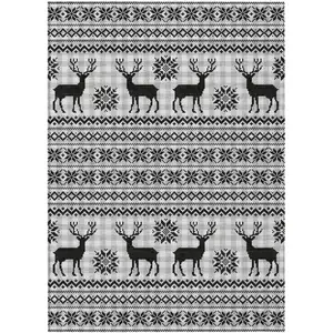 Photo of Silver Black And Ivory Animal Print Washable Indoor Outdoor Area Rug