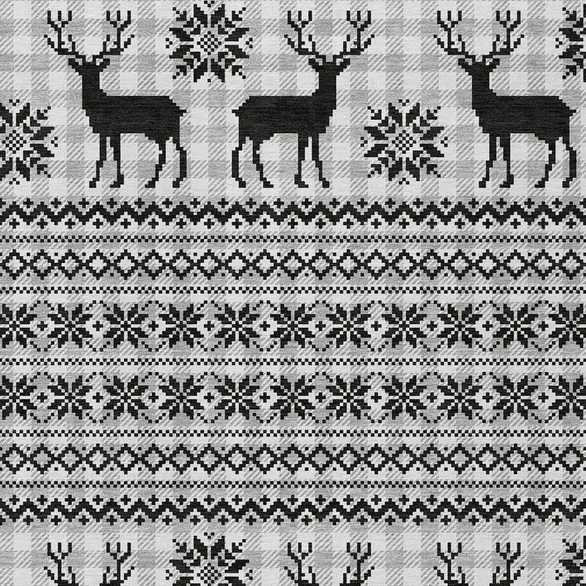 Silver Black And Ivory Deer Washable Indoor Outdoor Area Rug Photo 3