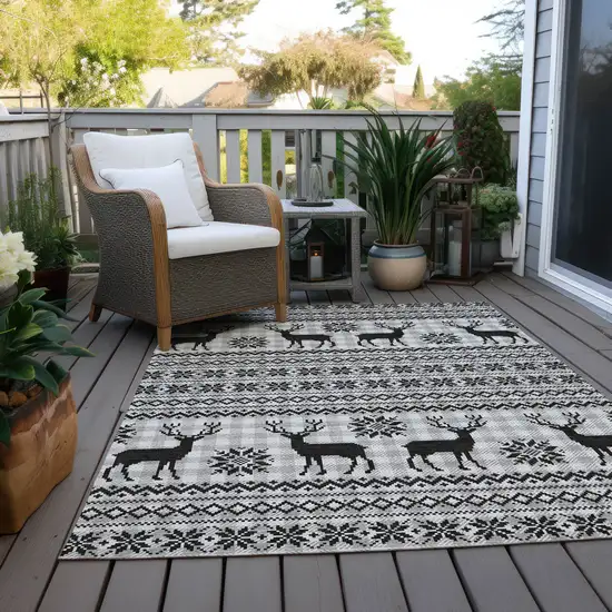 Silver Black And Ivory Animal Print Washable Indoor Outdoor Area Rug Photo 8