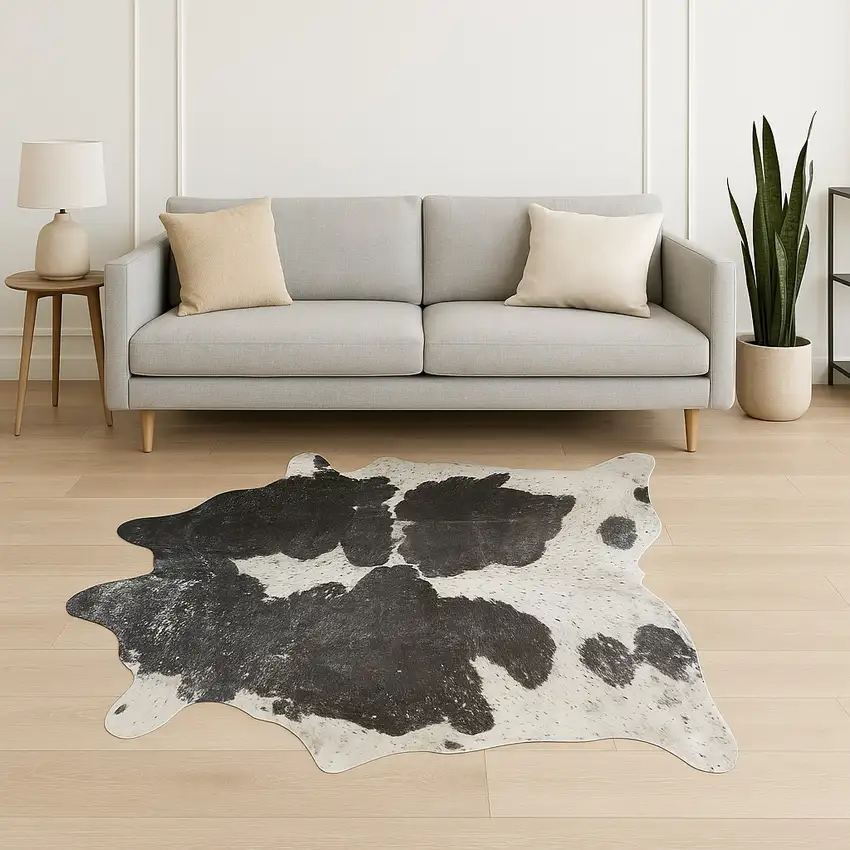 Black And Silver Cowhide Cowhide Print Area Rug Photo 1
