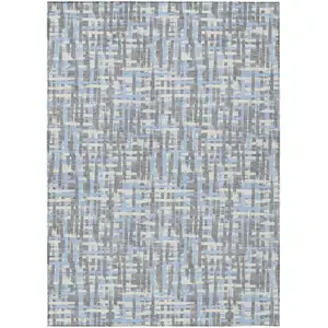 Photo of Silver Blue And Beige Abstract Washable Indoor Outdoor Area Rug