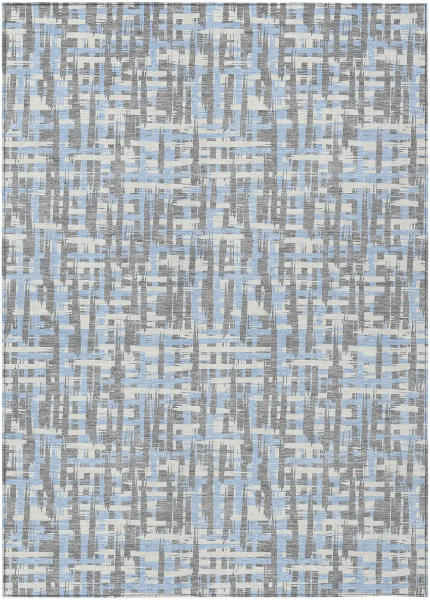 Silver Blue And Beige Abstract Washable Indoor Outdoor Area Rug Photo 2