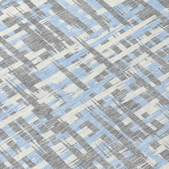 Silver Blue And Beige Abstract Washable Indoor Outdoor Area Rug Photo 5