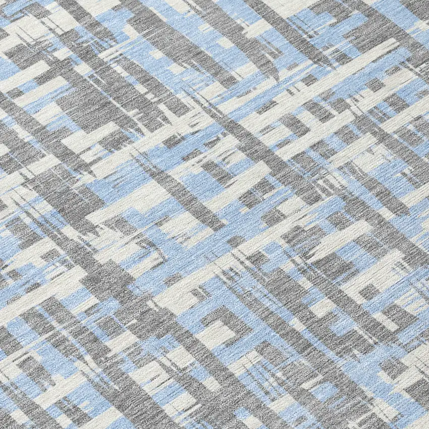 Silver Blue And Beige Abstract Washable Indoor Outdoor Area Rug Photo 5