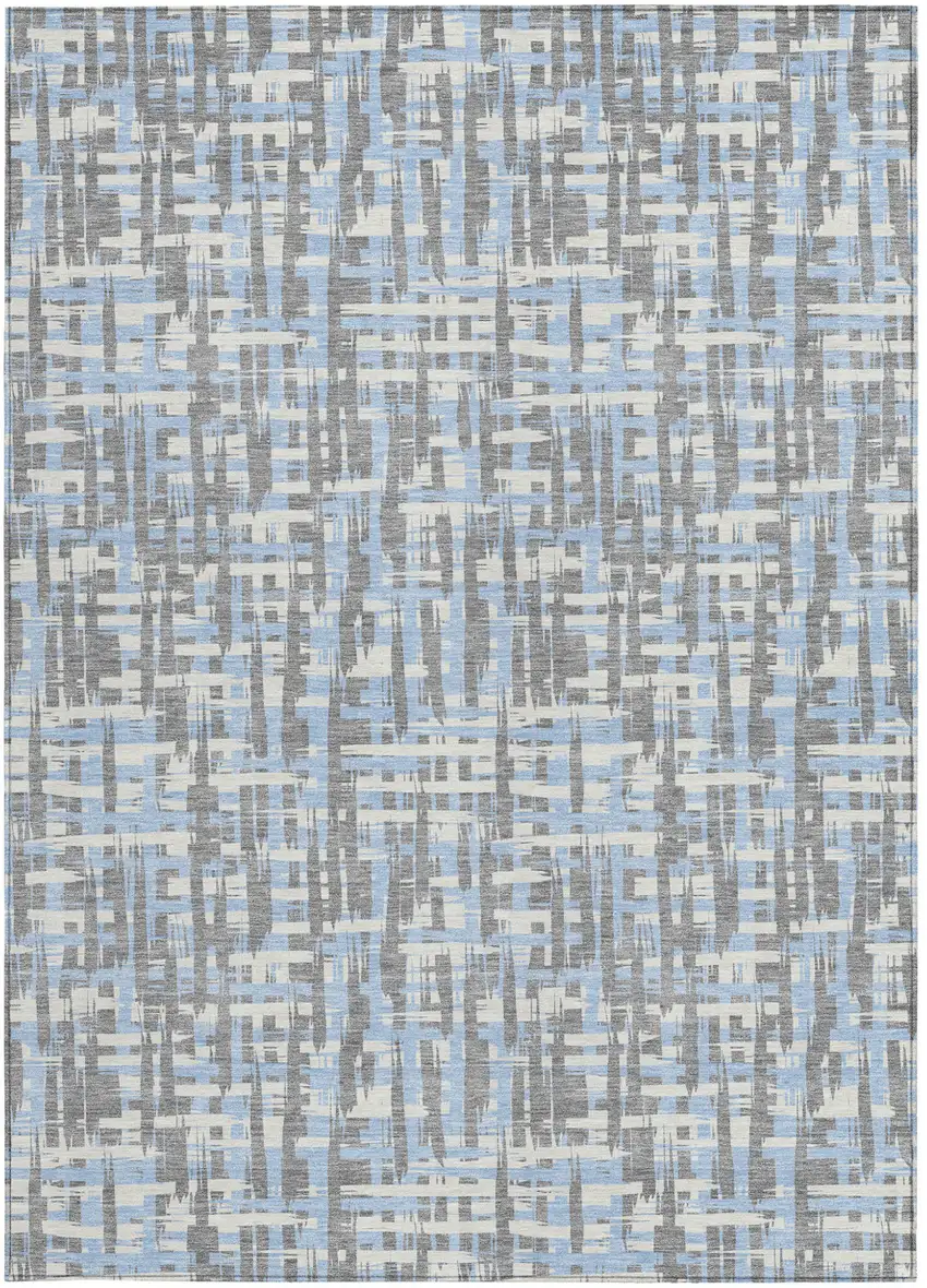Silver Blue And Beige Abstract Washable Indoor Outdoor Area Rug Photo 7